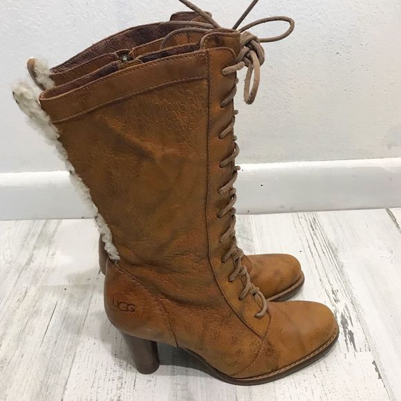 Ugg Camille Lace Up Heel Boot with Fur Detail - Picture 6 of 11